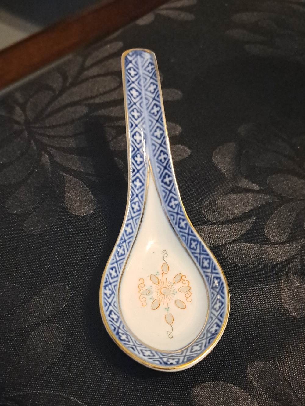 Vintage Blue & Gold Decorative Porcelain Soup Spoon